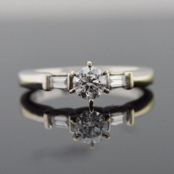 Estate .49ct Diamond Solitaire Engagement Ring 14k White Gold 'F' Color Diamond - Picture 2 of 10